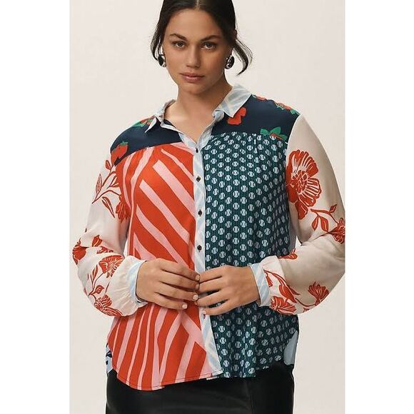Anthropologie x Maeve Paz Contrast Button-Down Size L - Picture 1 of 6